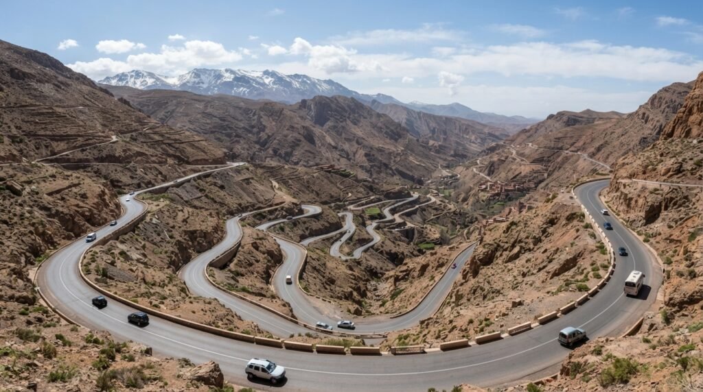 Desert trip from Marrakech route - Tizi n'Tichka Pass High Atlas Mountains Morocco scenic drive